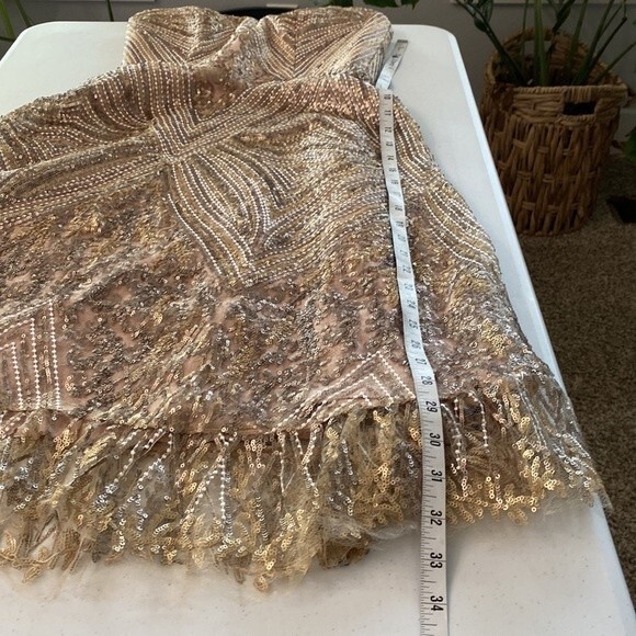 Dress the Population New! Sarah Sequin Lace Strapless Fit&Flare Dress Platinum - Picture 14 of 16